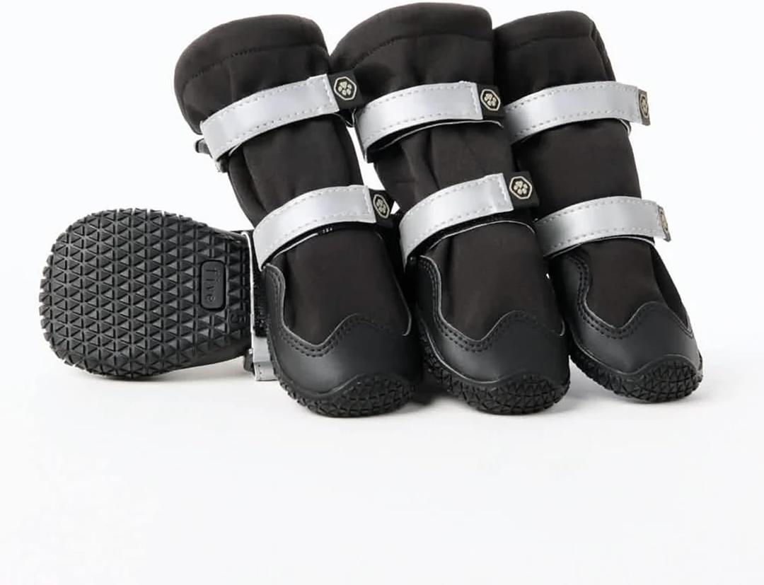 Spark Paws Dog Rainboots, Waterproof Dog Shoes for Medium to Large Dogs, Non Slip, Dog Booties and Paw Protectors - 4PCS Doggie Hiking Boots with Reflective Straps - Black, Size 6