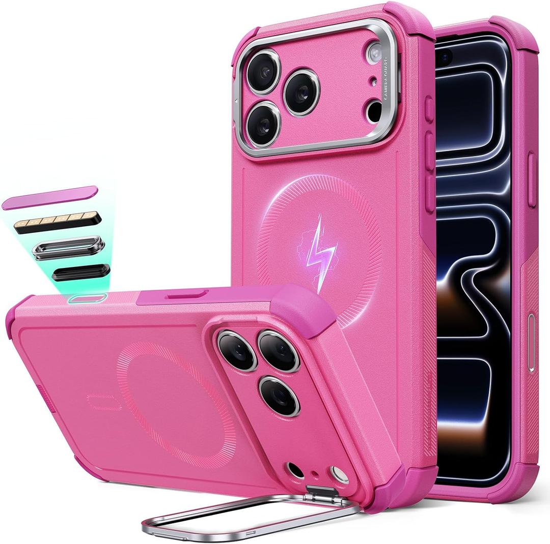 ESR for iPhone 17 Pro Max Phone Case with Stash Stand, 7X Military-Grade Drop Protection with Camera Control, Shock-Absorbing Rugged Cover, Compatible with MagSafe Accessories, Cyber Series, Pink
