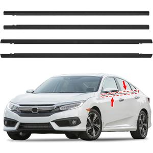 4Pcs Car Outer Door Window Trim Seal for 2016-2021 Honda Civic 4 Door Sedan | Window Weatherstrip Molding Trim Seal Belt, Replaces Part Numbers 72450-TEA-T01, 72410-TEA-T01, 72950-TEA-T01, 72910-TEA-T01