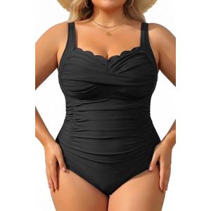 Aqua Eve Womens Plus Size One Piece Swimsuit- Tummy Control Bathing Suit Full Coverage Swimwear (Black) 20W