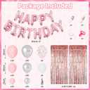 Ouddy Life Pink Happy Birthday Party Decorations for Women Girls, Pink Happy Birthday Love Crown Bow Bottle Lipstick Balloons Fringe Curtain for Princess Birthday Wedding Mother's Day Party Supplies