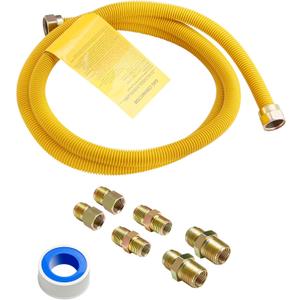 72" Flexible Yellow Coated Gas Line Connector Kit for Stove, Dryer, Gas Water Heater, Furnace,5/8 in.OD(1/2 in. IDFlexible Gas Line with Connector 1/2" FIP &1/2"MIP & 3/4"MIP Fitting