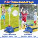 Water Sprinkler Baseball Toy, 5 in 1 Water Sprinkler for Kids Outdoor Play with 2 Sprinkler Heads, Hedgehog Baseball Sprinkler Toy, Summer Backyard Lawn Pool Party Fun