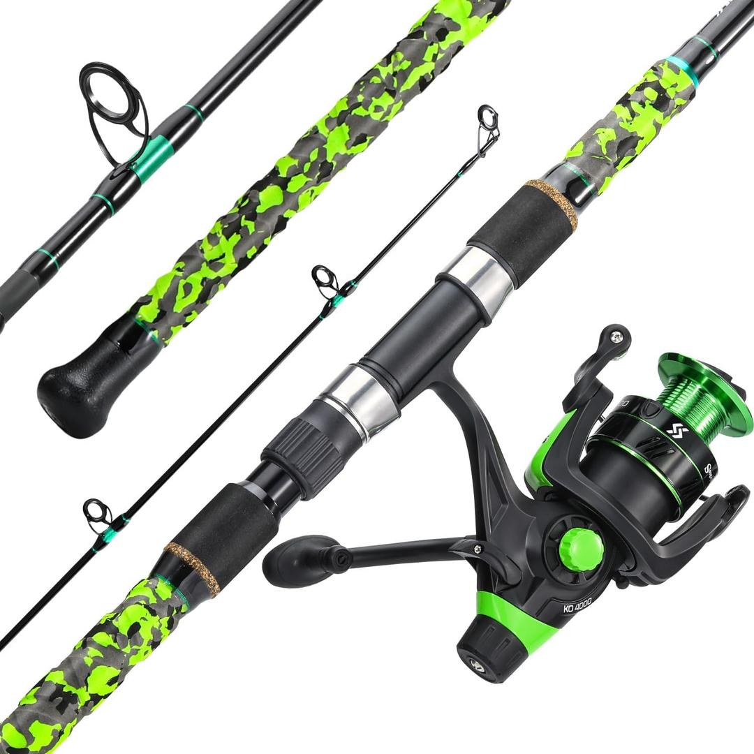 Sougayilang Surf Fishing Rod and Reel Combo Medium/ Heavy 3 Piece Travel Spinning Rod with 4000 Size Reel Baitfeeder Combo(10'Green)