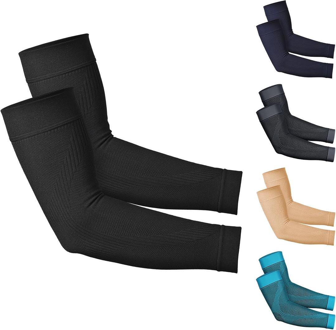 KEKING Compression Arm Sleeves, Firm 20-30mmHg Graduated Compression Full Arm Support for Recovery, Pain Relief, Tendonitis, Golfers & Tennis Elbow Brace, Workouts Sports - Latex Free Black L