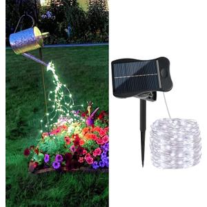 1 Pack 8 Modes Solar Waterfall Lights, Solar Fairy Lights Outdoor Waterproof, 10 Strand 200 LED Watering Can Led String Lights(No Watering Can) for Garden Party Outdoor Indoor Decoration (Cool White-1 Pack Solar Powered Clip)