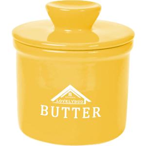 Butter Crock with Lid, French Butter Keeper to Leave On Counter with Water Line, Ceramic French Butter Dish for Spreadable Butter, Yellow