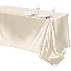 TURSTIN 1 Pack Ivory Satin Tablecloth 102 x 58 Inch Overlay Satin Table Cover Rectangle Bright Silk Tablecloth Smooth Fabric Table Decoration for Wedding Banquet Party Events