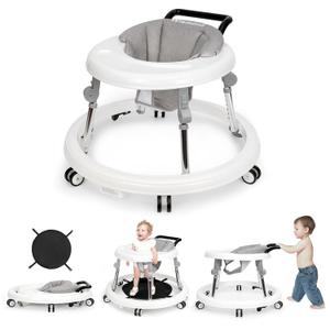Wismind Baby Walker Foldable with 9 Adjustable Heights, Baby Walkers and Activity Center for Boys Girls Babies 7-18 Months, Baby Walker with Wheels Portable