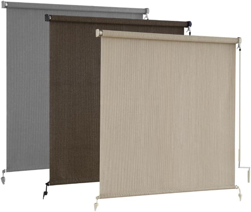 AOSKY Outdoor Roller ShadesCordless Patio Shades Roll Up Outdoor BlindsRoller Blinds Cloth for Porch Pergola Balcony Backyard Windows96" W x 72" HSesame