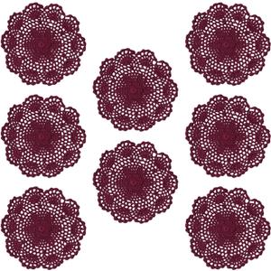 Phantomon 8 Inch Doilies Crochet Round Lace Doily Handmade Placemats 100% Cotton Crocheted Coasters, Flower Design, Pack of 8 (Burgundy)