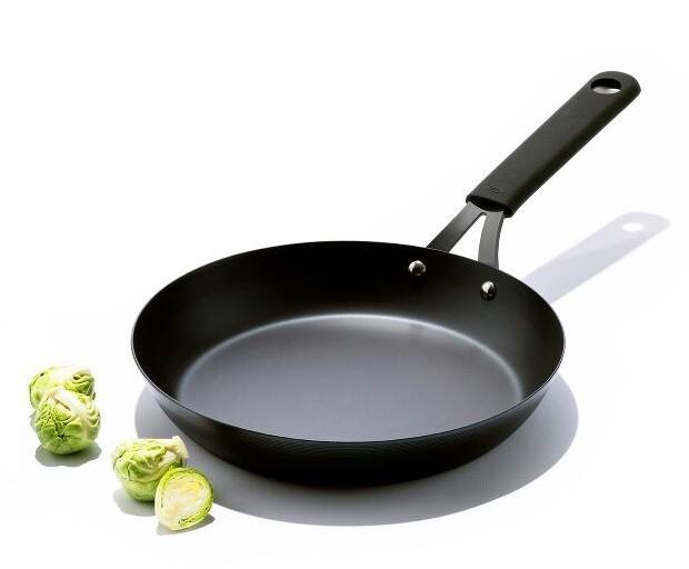OXO Obsidian Pre-Seasoned Carbon Steel, 8" Frying Pan Skillet with Removable Silicone Handle Holder, Induction, Oven Safe, 1.8 Liters, Black