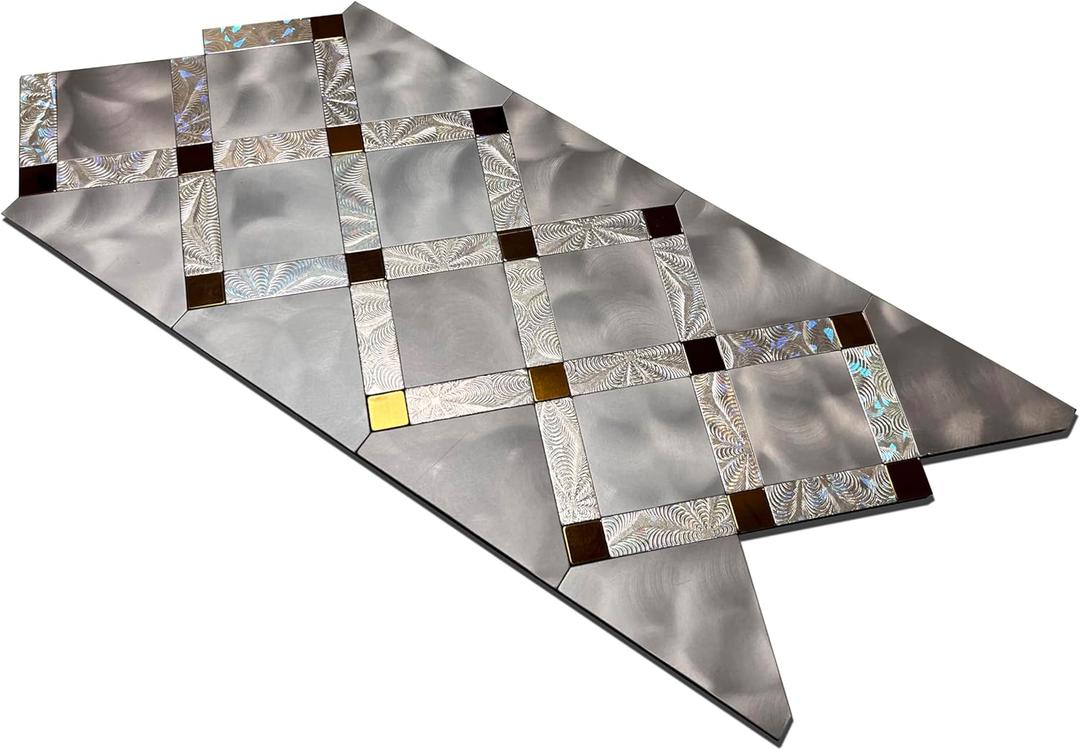 XUANINY Peel and Stick Metal Hexagon Tiles, Self Adhesive Decorative Waist Line Mosaic Tiles, Wall Panels for Kitchen Backsplash, Bathroom, Bedroom, Living Room (10 Light Grey+Relief)