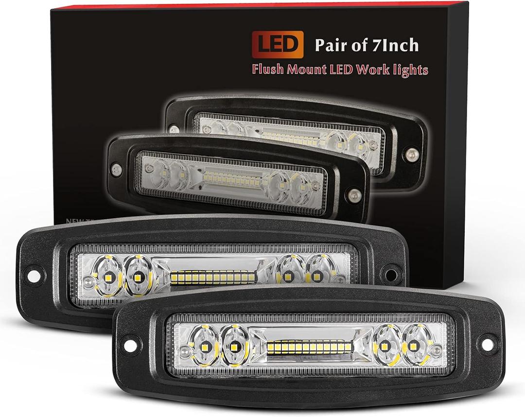 BUNKER INDUST 7" Flush Mount LED Light Pods, 2 Pcs 4800LM Off Road Work Bar Flood Spot Combo Beam Driving Fog Bumper Lights for Truck Golf Cart UTV ATV