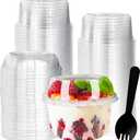 50 Pack 12 oz Disposable Clear Plastic Cups with Dome Lids and Spoons,Plastic Dessert Cups,Disposable Snack Bowls for Ice Cream,Cake,Snacks,Fruit,Cold Drinks,Milkshake,Pudding,Salad