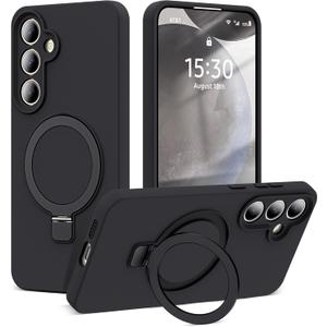 for Samsung Galaxy S24 Plus Case with Magnetic Invisible Stand [Compatible with MagSafe] Military Drop Tested [Full Camera Protection] Silicone S24 Plus Case for Women Men 6.7'', Black