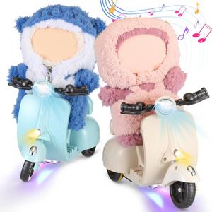 2 Pcs Mini Electric Doll Scooter Vehicles Toy Funny Doll Accessory with Music & Lights Could Rotate 360 Cute Plastic Scooter Toy Ornaments Battery Not Included (Cream & Blue)