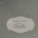 Yousoontic Here Comes The Bride Wedding Signs Rustic Wooden Ring Bearer Signs Wall Hanging Wedding Decor Wedding Accessories Stuff for Reception Engagement Wedding,11 x 7 Inch(White)