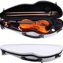 Vetimobato Carbon Fiber Violin Case 4/4 Full Size, Lightweight Hard Shell with Backpack Straps, 2 Bow Holders, Hygrometer & Spacious Accessory Compartment for Ultimate Protection (White Small Pattern)