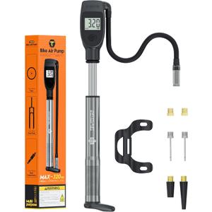 Tiakia High Pressure Shock Pump with Digital Pressure Gauge for Air Front Fork & Rear Suspension, Portable Bike Pump Aluminum Bicycle Tire Inflator Frame Pump Fit Schrader/Presta DH Bike (Black)