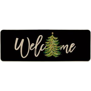 Artoid Mode Black Xmas Tree Christmas Welcome Doormat, Winter Home Decor Low-Profile Switch Rug Door Mat Floor Mat for Indoor Outdoor 17x47 Inch