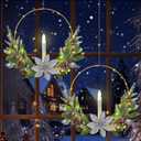 2 Pack Christmas Wreath for Front Door 17" Prelit Christmas Door Wreath with Candle Lights Silver Flower Artificial Hoop Wreaths Outdoor Xmas Winter Wreath for Window Fireplace Holiday Decor