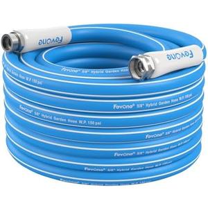 Fevone 50ft Heavy Duty Garden Hose, Lightweight and Flexible, Water Hose – 5/8" ID, Burst 600 PSI, Hybrid Polymer, Kink-Resistant, 3/4" GHT Aluminum Fittings, Drinking Water Safe