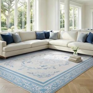 SOULFUL Medium Pile 8x10 Rugs for Living Room - Cozy Soft Underfoot Large Area Rug - Mist Blue Boho Floral - Washable Non-Slip - Perfect for Bedroom Kids Room Under Dining Table Office