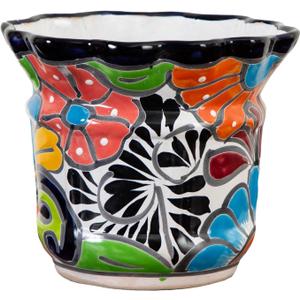 Nearly Natural Handcrafted Talavera Ceramic Planter - 7in x 8in, Vibrant Hand-Painted Mexican Design, Ceramic with Drainage Hole