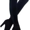 Shoe'N Tale Women Faux Suede Chunky Heel Stretch Over The Knee Thigh High Boots (9.5, Black)