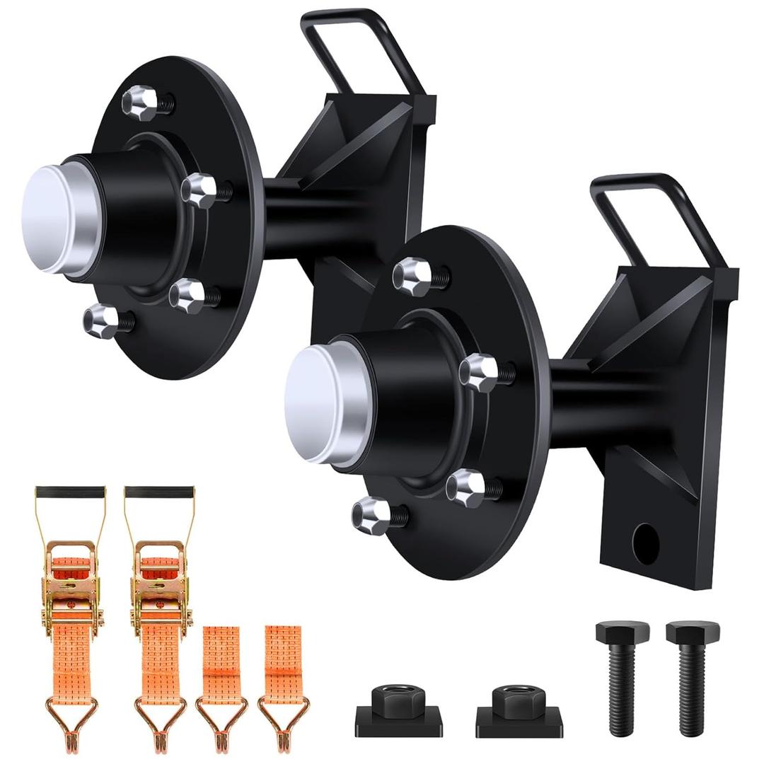 2 Pack Shipping Container Wheels 5x4.5 Lug, May Moves 6200 pounds 20ft-45ft Container, Shipping Container Wheels kit, with Ratchet Strap Tie Down J Hook, Quick disassembly Black (5)