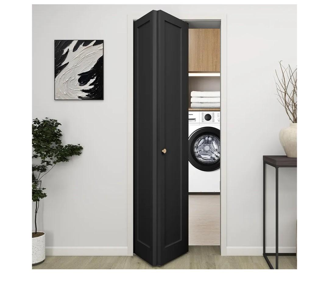 BarnSmith Bifold Barn Door, 1 Panel Vinyl Wrapped Textured Black Bifold Closet Door, Hollow Core Interior Barn Doors with Hardware Kit, Black