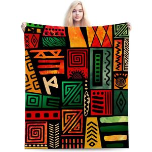 African Tribal Throw Blanket，Traditional Totems Colorful Juneteenth Kwanzaa Kente Ethnic Mud Pattern Warm Cozy Flannel Soft Blanket for Couch Chair Sofa Bed Bedroom Living Room Car 30"x 40"