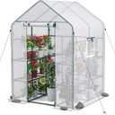 WORKPRO Greenhouse, 56 x 56 x 77 Heavy Duty Walk in Greenhouses for Outdoors with Screen Windows, Thicken PE Cover, 3 Tier 8 Shelves Portable Green House Kit for Patio, Backyard and Porch