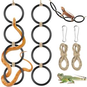DBNESS 2PCS Snake Climbing Rings, Ball Python Enrichment Hoop Chain Toys, Adjustable Playground Reptiletank Cage Decor Accessories for Corn Snakes, Garter Snakes, Iguana, Lizards, Chameleons, Parrot