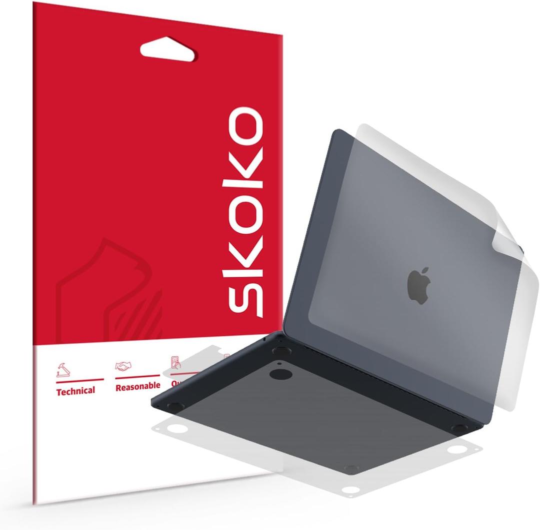 skoko 2024 2025 Easy Intall Version Skin Protector Matte Transparent Film Compatible with MacBook Air 13 inch M2 / M3 / M4 2022-2025, Top, Bottom, Palmrest & Trackpad, Similar to TPU Screen Protector