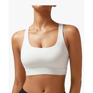 RUNNING GIRL High Impact Sports Bras for Women - Scoop Neck Strappy Sports Bra High Support Moulded Cup Workout Bra, L, White