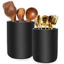Ceramic Utensil Holder for Kitchen Counter, 6.34.7 Cooking Utensil Holder for Countertop, 2 Pcs Cooking Utensil Crocks for Spatula, Kitchen Decor, Plant Vase (Black)