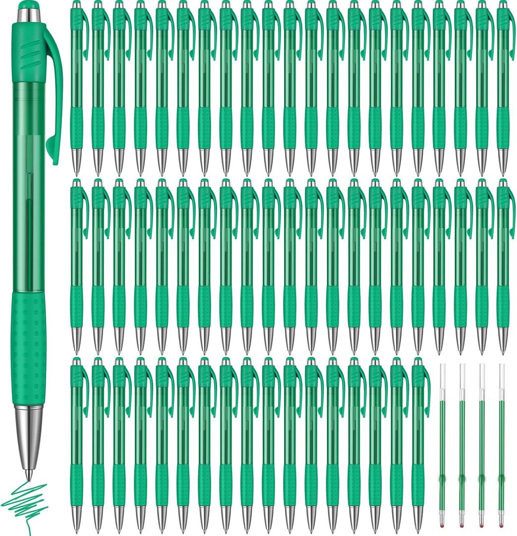 Cholemy 64 Pack Colored Retractable Gel Ink Pens Bulk 0.7mm Fine Point Pens Smooth Writing Click Pens with Comfortable Grip for Journaling Note Taking in School Office(Green)