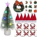 1/12 Scale Dollhouse Christmas Decorations 8inch Pre-Decorated Mini Desktop Christmas Tree, Miniature Wreath, Hats & Scarves Perfect Holiday Accessories for Dollhouse Decor