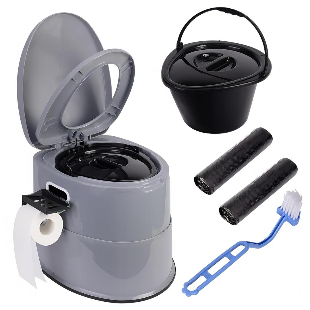 Portable Travel Toilet, with Detachable Inner Bucket and Toilet Paper Holder, for Camping Boat, Hiking, RV, Bedroom and Living Room