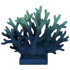 Faux Blue Coral Statue - 7.4" Artificial Resin Coral for Coastal Decor, Beach Shelves, Nautical Home & Table Decorations
