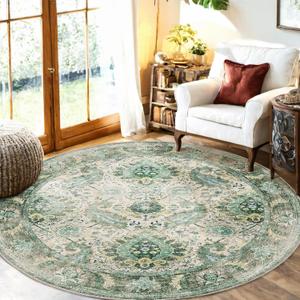 Boho 8ft Area Rugs Machine Washable Carpet Low Pile Non Shedding Doormat Soft Area Rugs for Living Room Bedroom Kitchen Dining Room Entryway Hallway Indoor-Green/Yellow