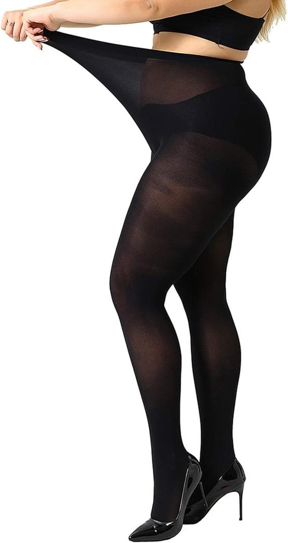 MANZI Women's 2 Pairs Plus Size Control Top Tights Ultra-Soft Panty Hose (X-Large, 2 Pairs Black(70den Opaque))