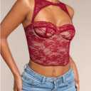 WDIRARA Women's Cut Out Lace Crop Bustier Corset Tank Top Sexy Going Out Party Club Tops (Red), M