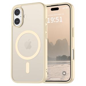 vnnink for iPhone 16 Case,Magnetic Matte Military Grade Drop Protection Translucent Cell Phone Cover - Slim Rugged Durable Shockproof Bumper Cover-Antique White