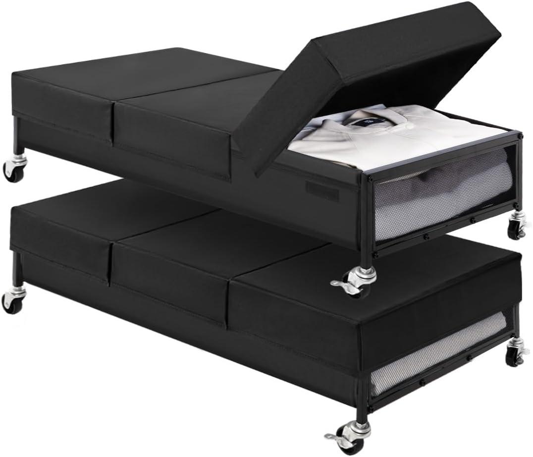 StorageWorks Under Bed Storage with Wheels, 2-Pack Underbed Storage Containers with Lids, 80L Closet Organizer Bins for Clothes, Blankets, Sweater, Black