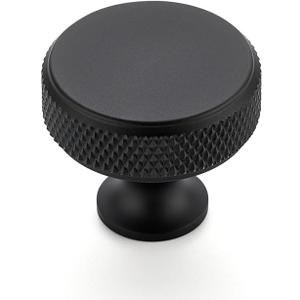 Ravinte 25 Pack Round Matte Black Knobs Knurled Single Hole Pulls Solid Black Kitchen Cabinet Hardware Handles for Drawers