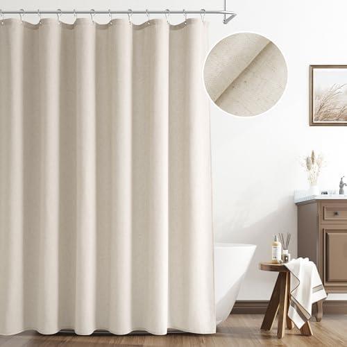 Naturoom Light Tan Linen Shower Curtain, Cloth Textured Fabric Shower Curtain Set with Hooks, Simple Elegant Modern Farmhouse Country Ultra Thick Bath Curtains for Bathroom,Water Repellent,72x72