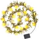 6FT Christmas Winter Mistletoe Olive Garland with White Berries, Christmas Greenery Garlands with 20 LED Lights, Pre-lit Garland for Mantel Fireplace Stair Table Winter Holiday Decorations